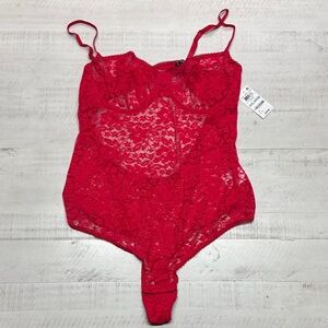 INC International Concepts Sexy Lace Underwire Thong Bodysuit Red